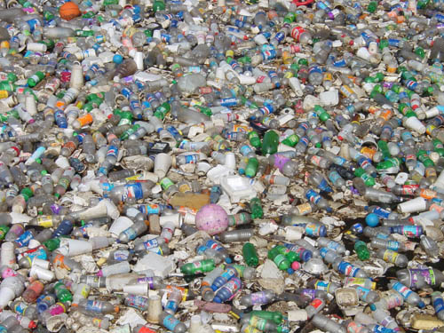 floating plastic bottles and other trash