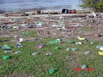 Bottles litter the ground